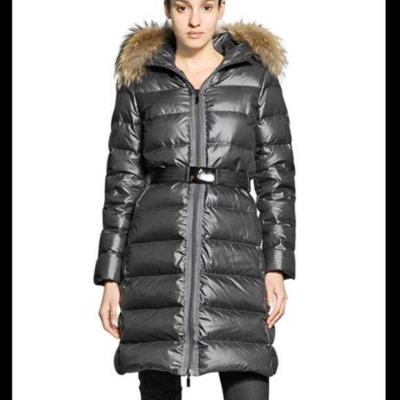 Moncler Long Coat Fur Trim Belted Black and Free Silk Face Mask - Picture 5 of 14